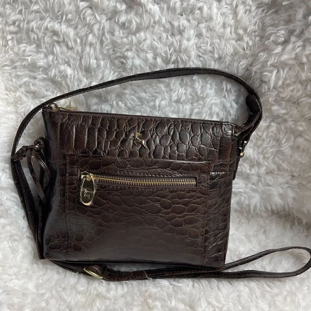 ASHWOOD leather Brown croc embossed shoulder/crossbody bag gold tone accents